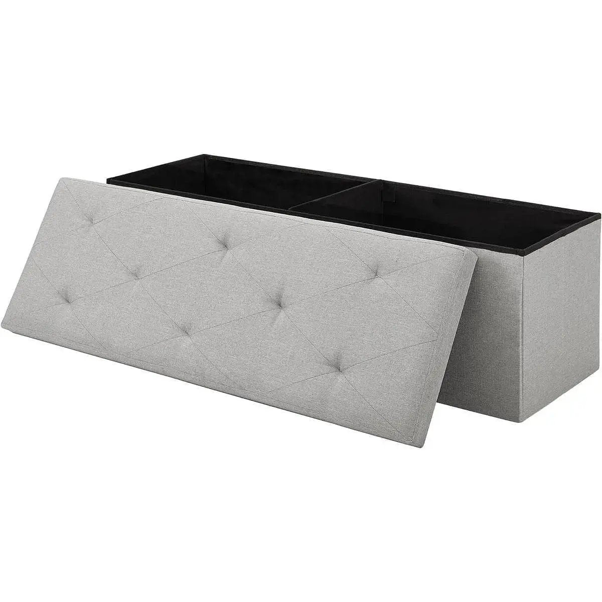 Light Grey Linen Upholstered Storage Bench Ottoman for Bedroom Entryway-0