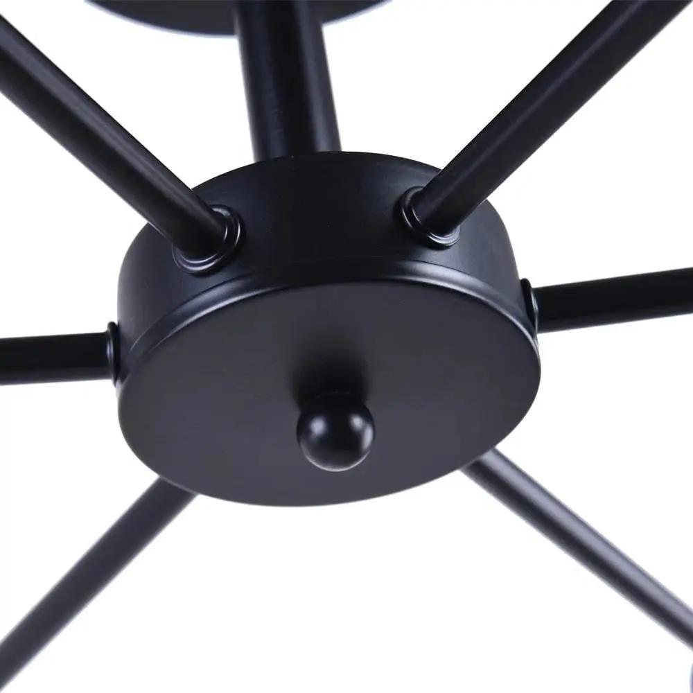 Mid-Century Modern 6-Light Black Sputnik Semi Flush Mount Ceiling Light-1