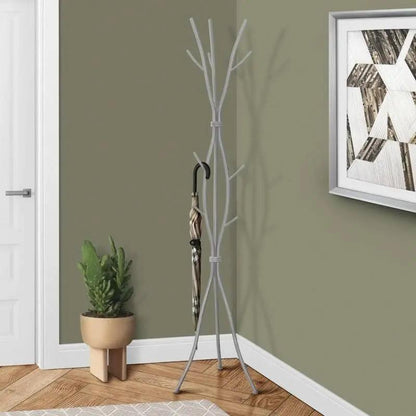 74-inch Freestanding Silver Metal Coat Rack Hall Tree Umbrella Stand-2