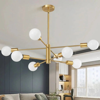 Mid-Century Modern 8-Light Gold Sputnik Chandelier Dimmable-0