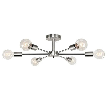 Modern 23-Inch 6-Light Sputnik Semi Flush Ceiling Light Nickel Finish-2