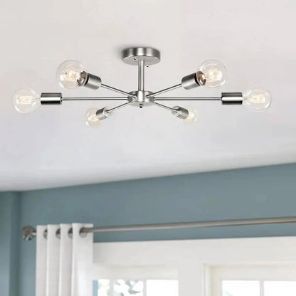Modern 23-Inch 6-Light Sputnik Semi Flush Ceiling Light Nickel Finish-0