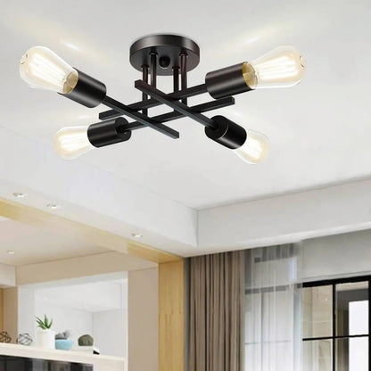 Modern 4-Light Black Sputnik Flush Mount Ceiling Light Fixture-1