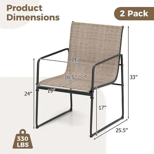 Outdoor Dining Chairs Set of 2 Breathable Patio Furniture Brown-2