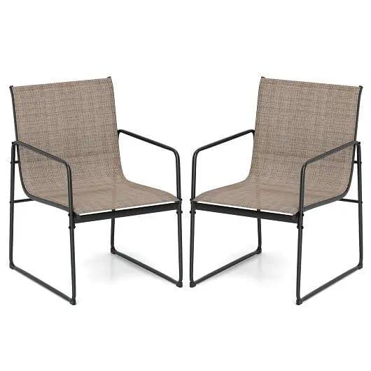 Outdoor Dining Chairs Set of 2 Breathable Patio Furniture Brown-4