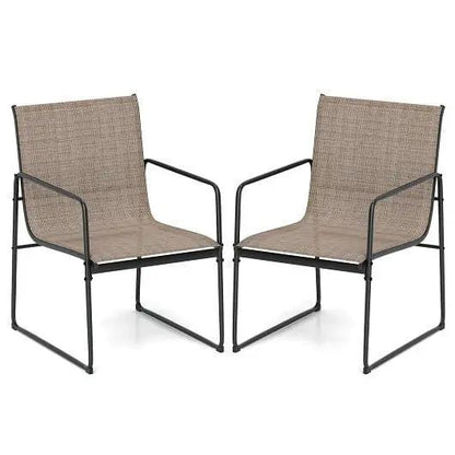 Outdoor Dining Chairs Set of 2 Breathable Patio Furniture Brown-4