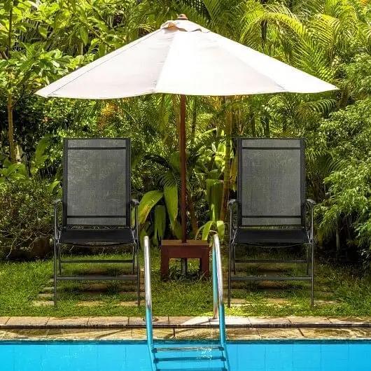 Set of 2 Adjustable Portable Black Patio Folding Dining Recliner Chairs-0