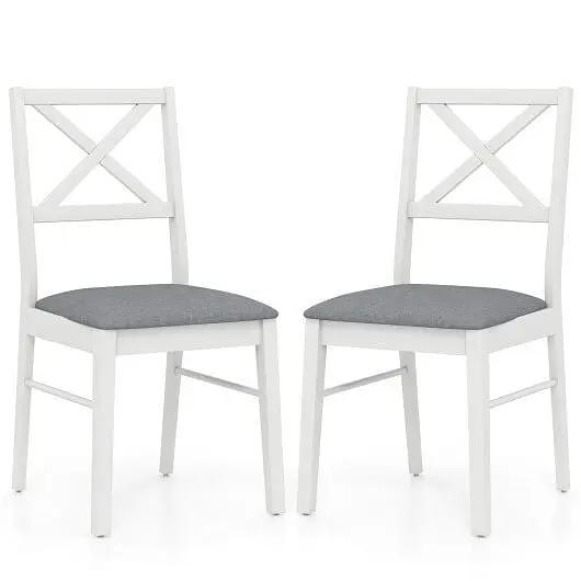 Two white chairs with gray seats on a white background