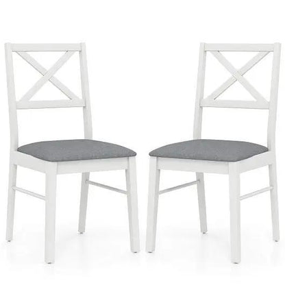 Two white chairs with gray seats on a white background