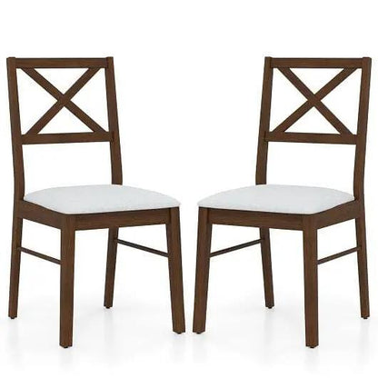 Two wooden chairs with white cushioned seats on a white background